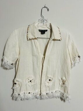 Mlle Gabrielle Cream Short Sleeve Jacket with Stud Trim